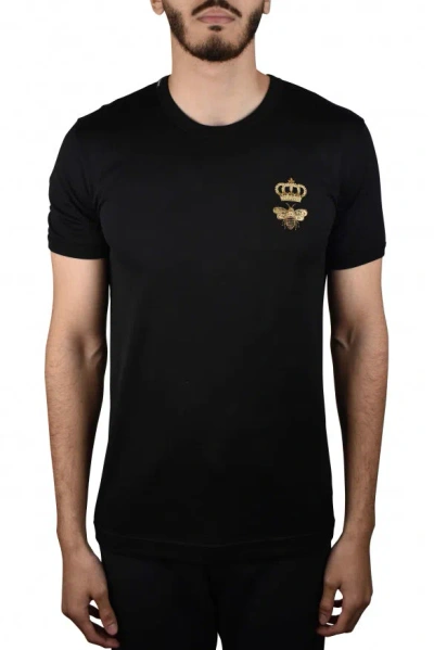 Dolce & Gabbana Crown And Bee Embroidered Crew Neck T-shirt In Black