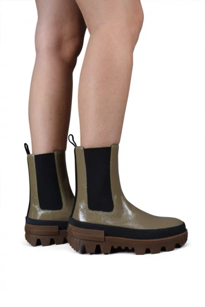 Moncler Elasticated-panels Leather Boots In Brown