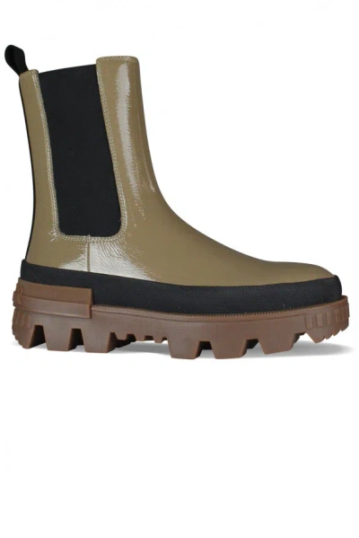 Moncler Elasticated-panels Leather Boots In Brown