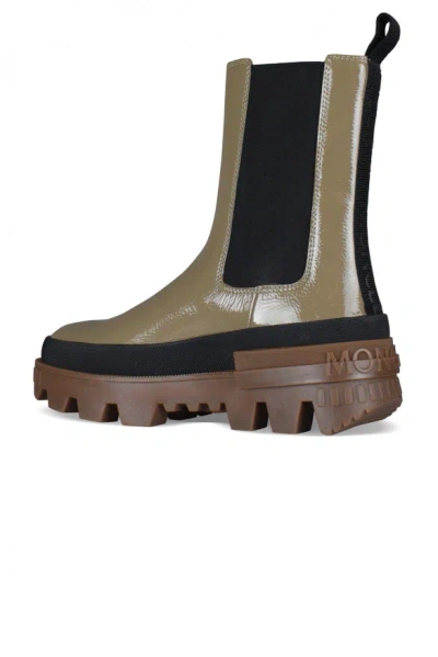 Moncler Elasticated-panels Leather Boots In Brown