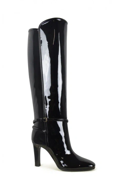 Saint Laurent Buckle Detailed Pointed Toe Boots In Black