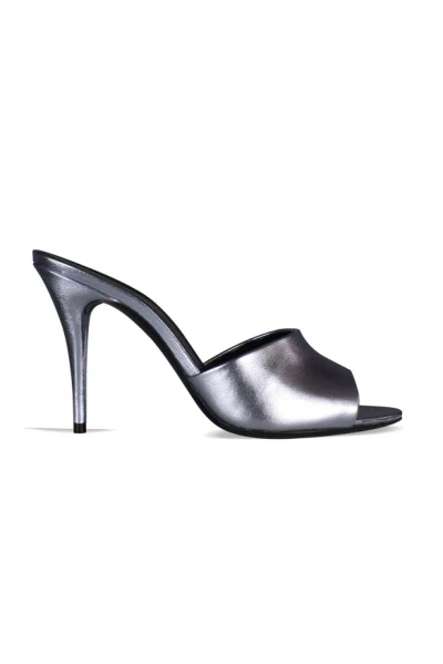 Saint Laurent La 16 Mules In Silver