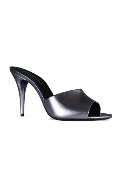 Saint Laurent La 16 Mules In Silver
