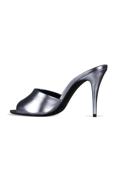 Saint Laurent La 16 Mules In Silver