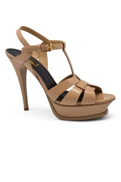 Saint Laurent Tribute Platform Sandals In Vegetable-tanned Leather In Cream