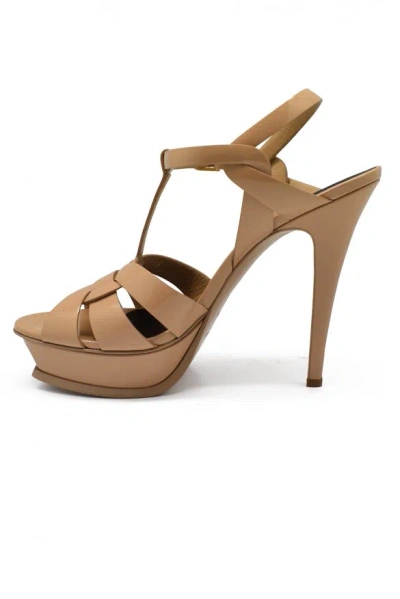Saint Laurent Tribute Platform Sandals In Vegetable-tanned Leather In Cream