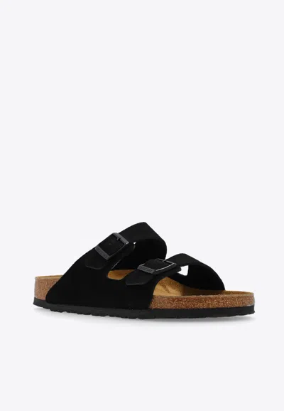 Birkenstock Arizona Double-strap Leather Slides In Black