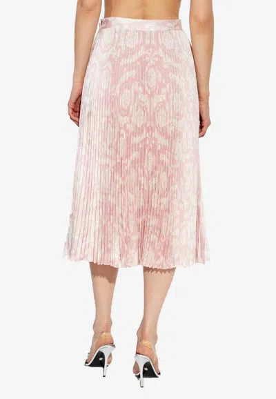 Versace Barocco-print Pleated Midi Skirt In Pink