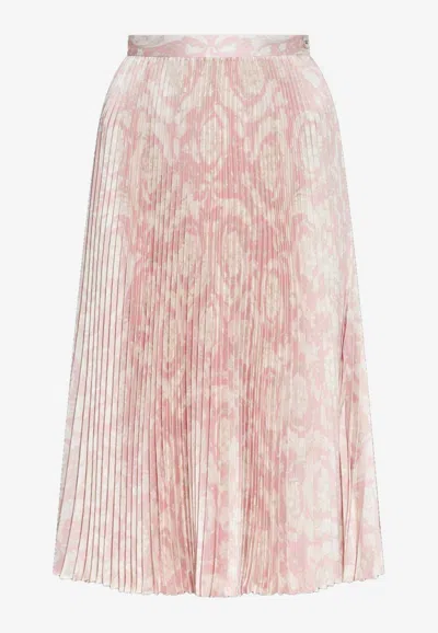 Versace Barocco-print Pleated Midi Skirt In Pink