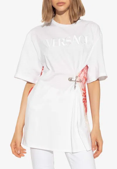 Versace Safety Pin Barocco Sea Printed T-shirt In White