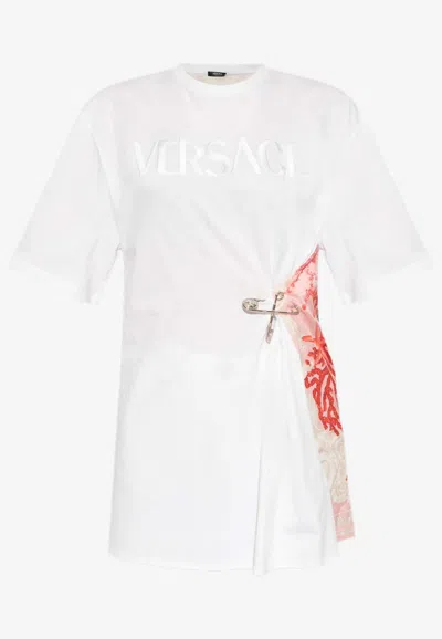 Versace Safety Pin Barocco Sea Printed T-shirt In White