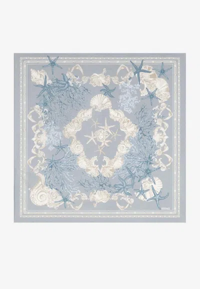 Versace La Vacanza Silk Twill Square Scarf In Light Blue