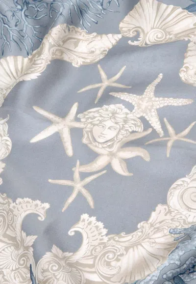 Versace La Vacanza Silk Twill Square Scarf In Light Blue