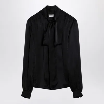 Saint Laurent Elegant Silk Shirt With Neck Bow In Black