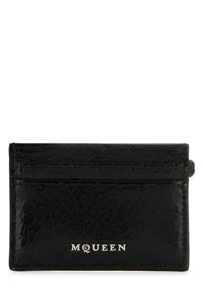 Alexander Mcqueen Leather Wallet With Compact Design And Chain Detail In Blackcaramelsilver