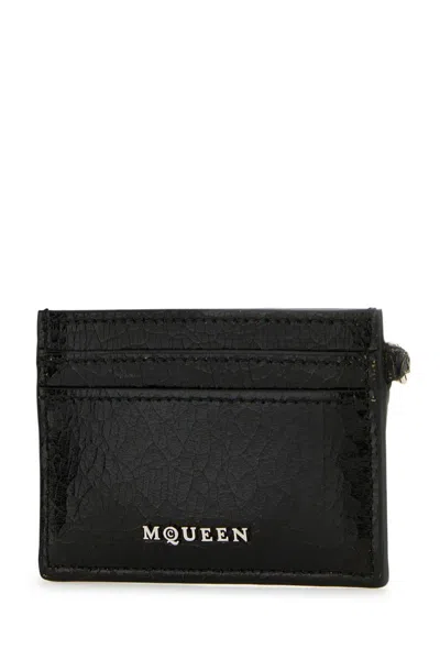 Alexander Mcqueen Leather Wallet With Compact Design And Chain Detail In Blackcaramelsilver