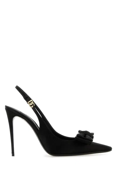 Dolce & Gabbana Mun 105 Satin Slingback Pumps With Bow In Black Black