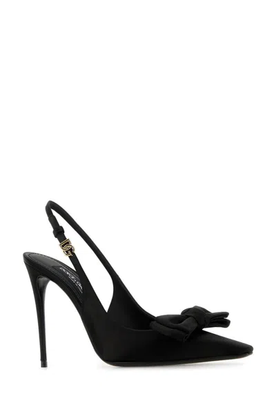 Dolce & Gabbana Mun 105 Satin Slingback Pumps With Bow In Black Black