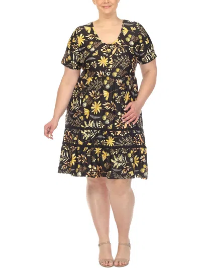 White Mark Plus Womens Floral Print Knee Length Shift Dress In Black