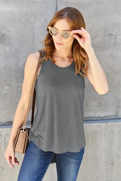 Fashnzfab Full Size Round Neck Tank In Grey