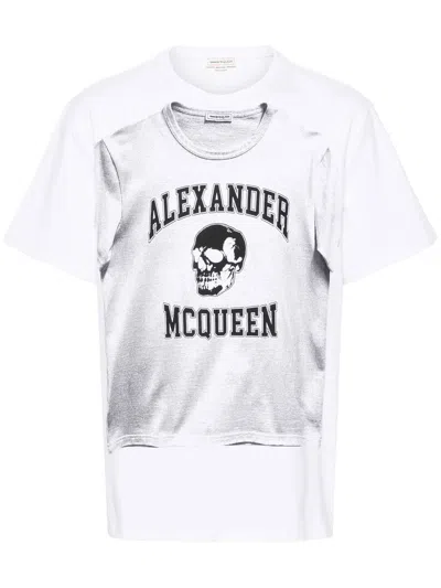 Alexander Mcqueen Printed Compact Cotton T-shirt In Multicolor