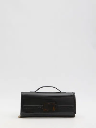 Roger Vivier Belle Vivier Calf Leather Clutch In Black