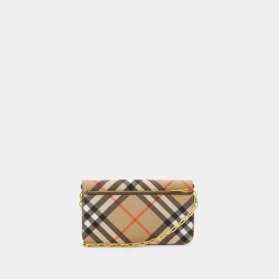 Burberry Check Chain Strap Wallet Bags In Beige