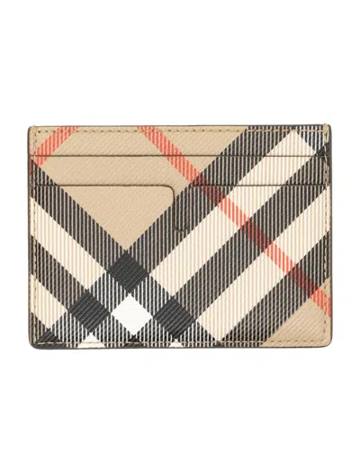 Burberry Signature Pattern Compact Rectangular Card Holder In Beige