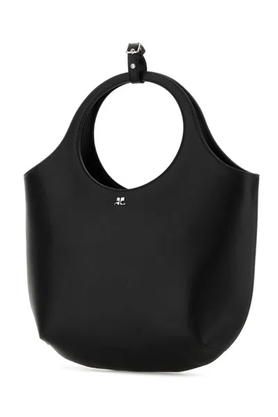 Courrèges Courregès Black Leather Medium Holy Handbag In Black