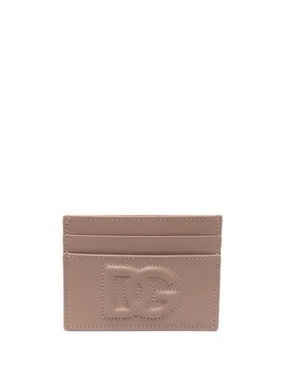 Dolce & Gabbana Card Holder With Embossed Dg Logo In Nude & Neutrals