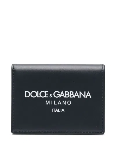 Dolce & Gabbana Black Wallet With Contrsting Print In Smooth Leather Man In Blue