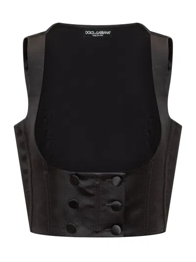 Dolce & Gabbana Double-breasted Duchess Silk Tuxedo Waistcoat In Black