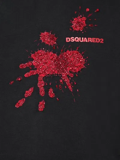 Dsquared2 Cotton Crew Neck T-shirt With Sequined Embroidery In Black