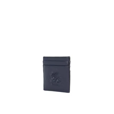 Etro Blue Embossed Logo Card Holder In Blue