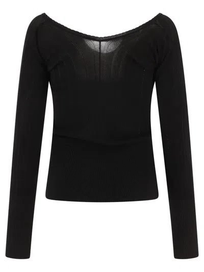 Jacquemus Black Long Sleeve Top With Logo Detail And Cut-out In Black