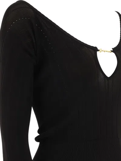 Jacquemus Black Long Sleeve Top With Logo Detail And Cut-out In Black