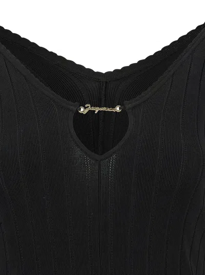 Jacquemus Black Long Sleeve Top With Logo Detail And Cut-out In Black