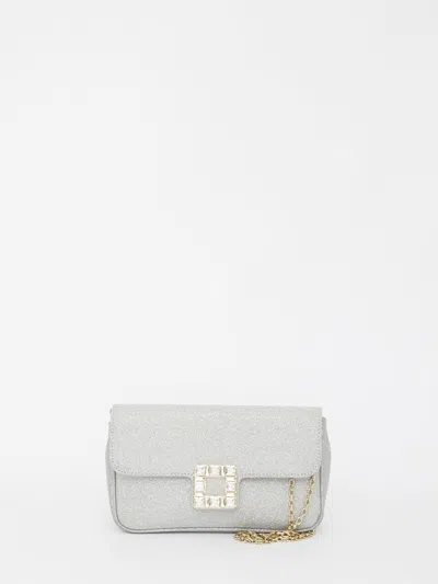 Roger Vivier Jeu De Fille Glittered Clutch In Silver