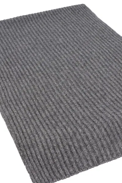 Jil Sander Logo-patch Ribbed-knit Scarf In Grey