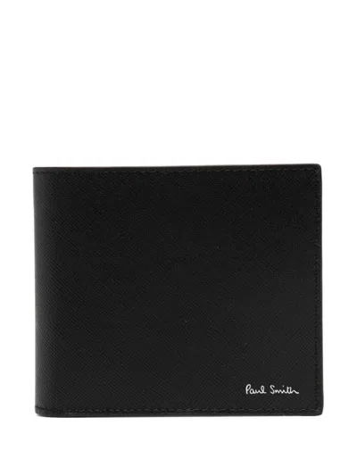 Paul Smith Signature Stripe Balloon Leather Wallet In Black