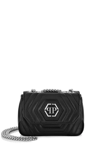 Philipp Plein Small Hexagon Leather Shoulder Bag In Black
