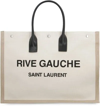 Saint Laurent Canvas Tote Bag In Beige