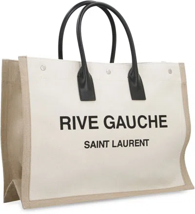 Saint Laurent Canvas Tote Bag In Beige