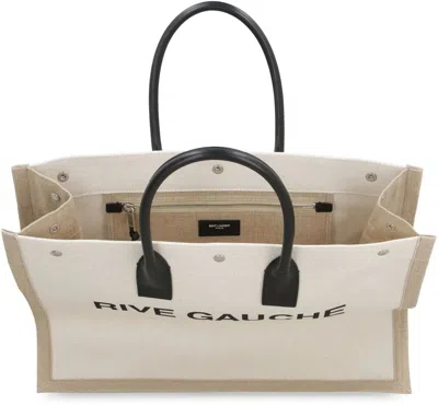 Saint Laurent Canvas Tote Bag In Beige