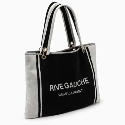 SAINT LAURENT SAINT LAURENT RIVE GAUCHE TOTE IN AND WHITE TERRY CLOTH 