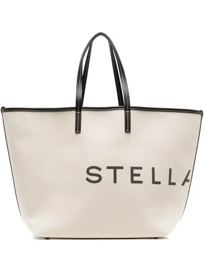 Stella Mccartney Spacious Structured Tote Bag With Bold Logo In Neutral