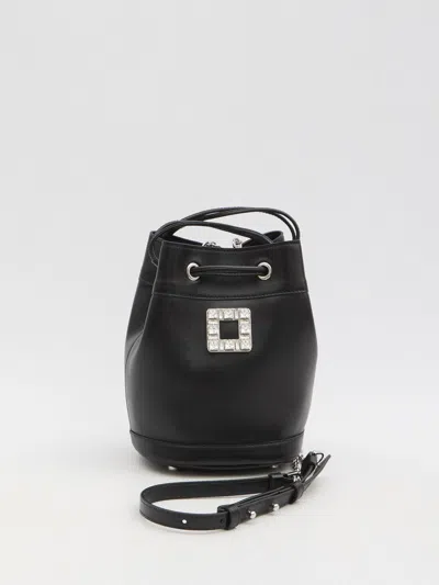 Roger Vivier Crystal Buckle Bucket Bag In Black