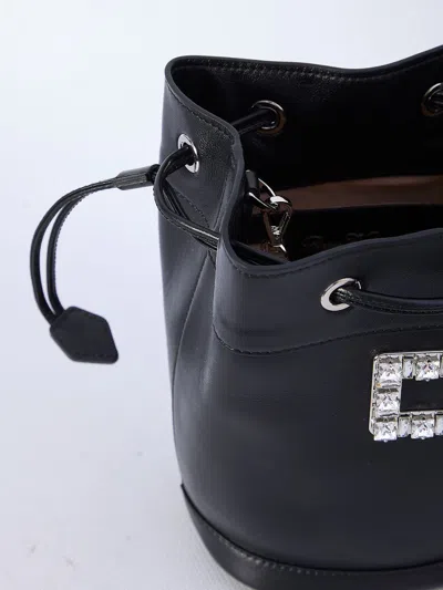 Roger Vivier Crystal Buckle Bucket Bag In Black