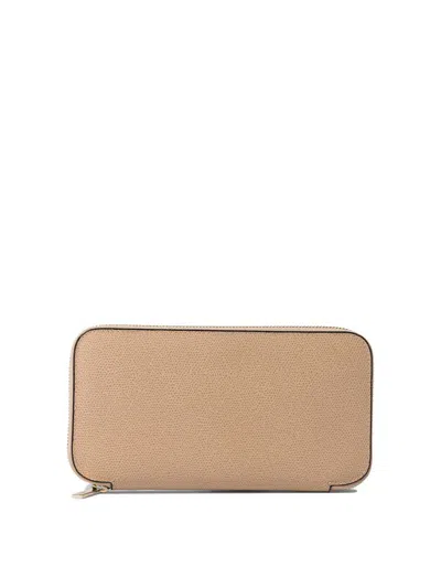 Valextra Textured Finish Zippered Wallet In Beige
