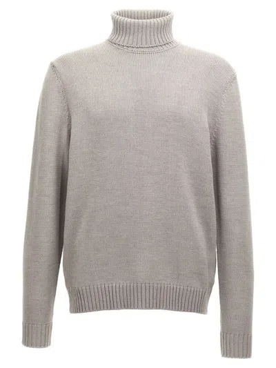 Zanone Wool Turtleneck Sweater With Classic Knit Texture In Grey